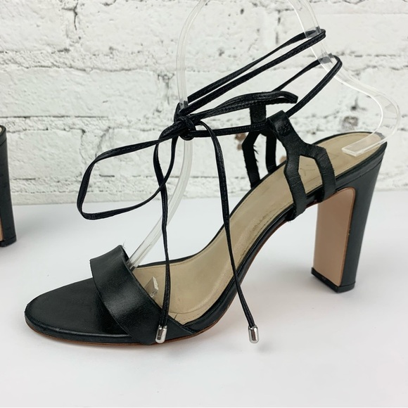Raye Kendall Black Wrap Ankle Tie Lace Sandal Peep Heels Black Leather 10 - Picture 8 of 15